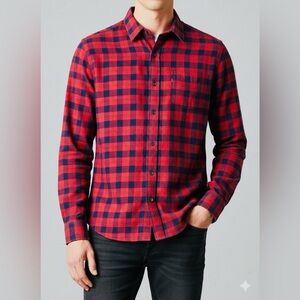 Levi’s Slim Fit Plaid Button-Down Shirt Red Navy Cotton Long Sleeve Men’s L